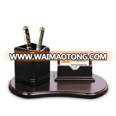 Office & school supplies wholesale black rotatey wooden pen holder name card stand